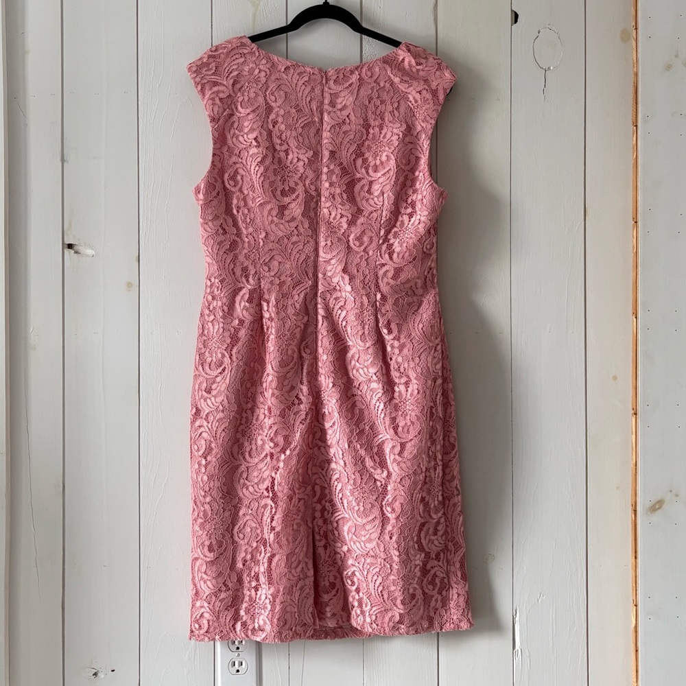 Adrianna Papell Split Neck Fully Pink Lace Dress Size 14 - Picture 5 of 17
